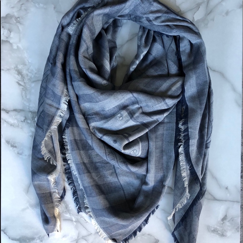 Authentic Louis Vuitton Blue Denim Trunk Shawl